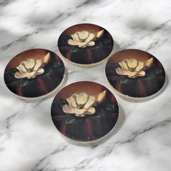 Floral Stone Coaster Set Magnolia 4CT 4" - Picture 2 of 4